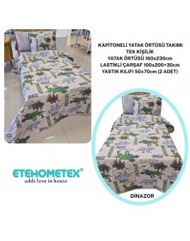 ETEHOMETEX Pamuklu Kapitoneli Yatak Örtüsü TAKIMI TEK KİŞİLİK DİNAZOR 8696474232121